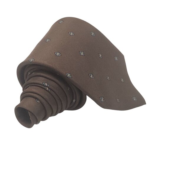 Kuppenheimer Brown Silk Tie With Geometric Pattern Neckwear Accessory - Picture 6 of 6